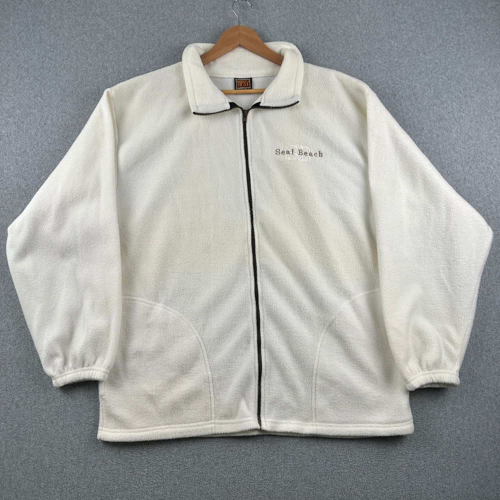 Vintage 90s Tipsy Fleece Jacket Mens XXL White Seal Beach Full Zip California